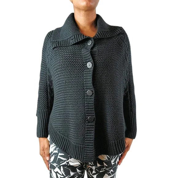 UGG Black Maribeth Cocoon Cape Ribbed Cable Knit Cardigan - Picture 7 of 12